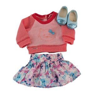 American Girl School Set Outfit Kitten Sweater Skirt Blue Sparkle Ballet Flat Sh